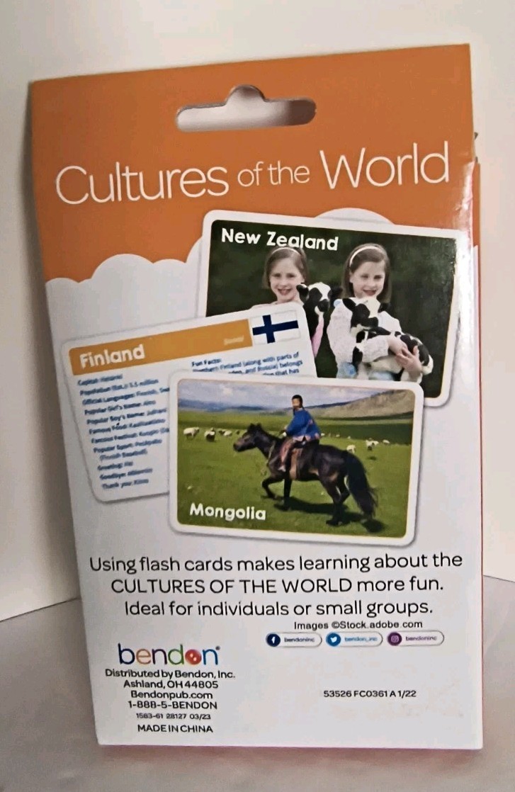 Cultures of the World (Bendon) 36 Flash Cards for Ages 6 & Up NEW! Free Shipping