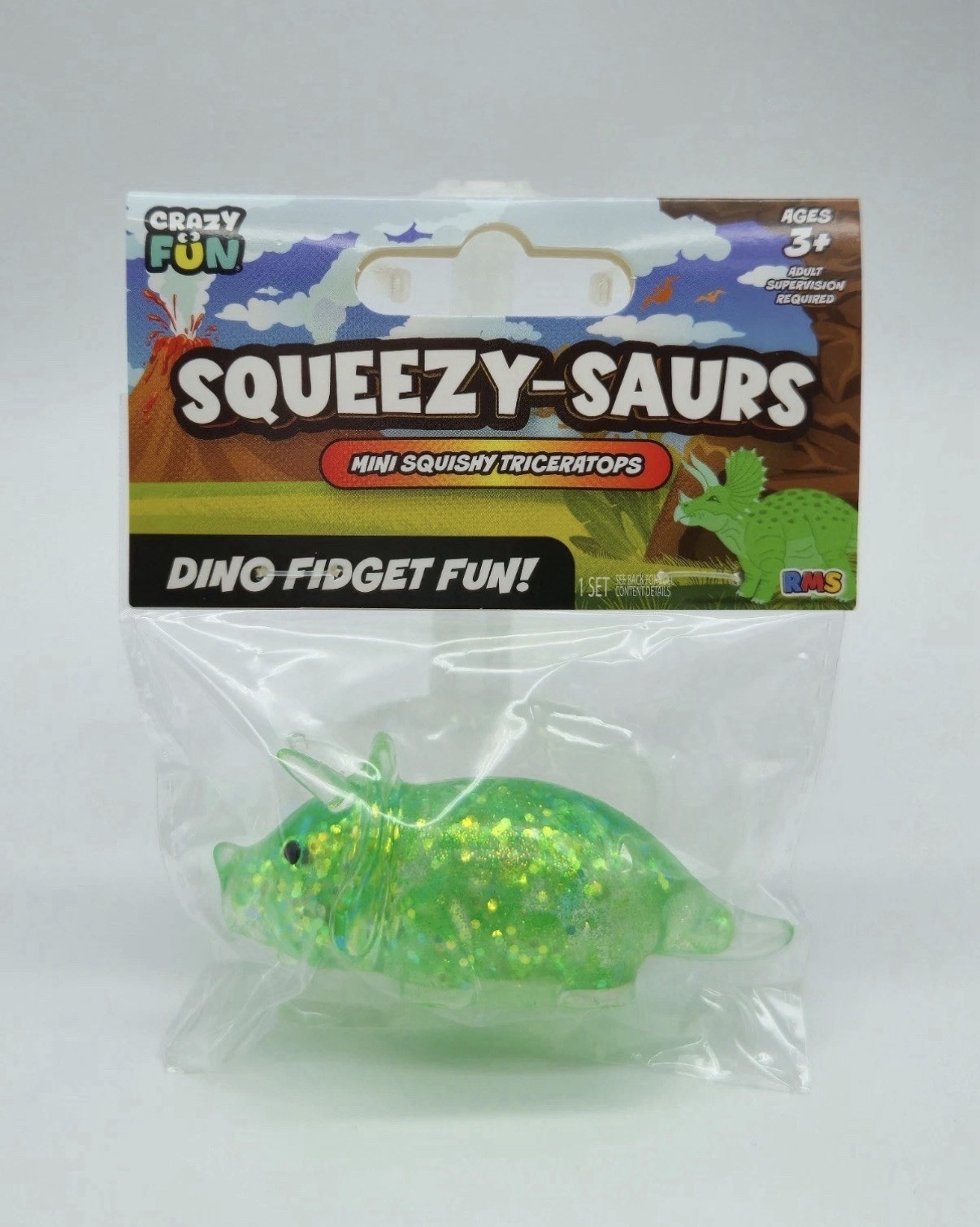 NEW! CRAZY FUN x RMS | SQUEEZY-SAURS | Green Glitter Color! | 100% AUTHENTIC!