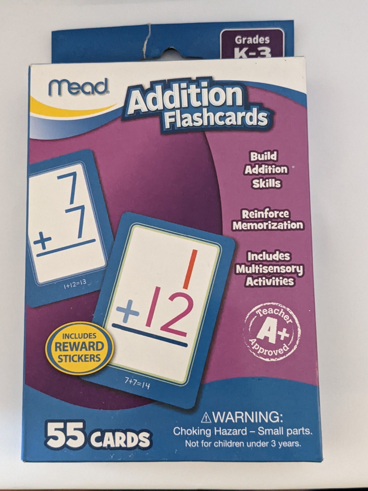 Mead Addition Flashcards 55 Cards Grades K-3rd Reward Stickers Included