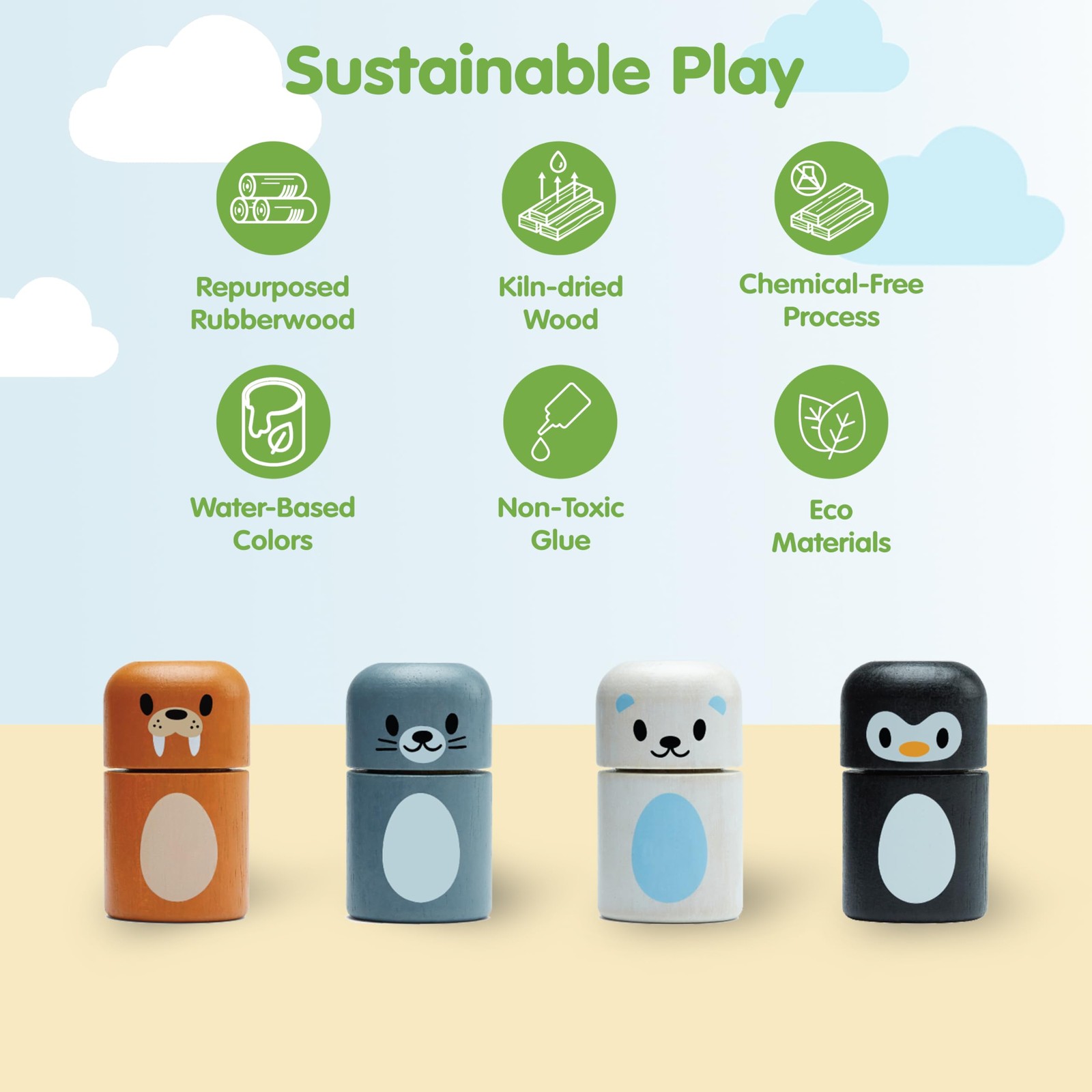 PlanToys® Arctic Animal Matching Wooden Montessori 2.36 inches, Multicolor