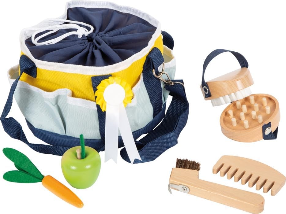 small foot Toy Care Set with bag, child-friendly wooden tools, accessories for p