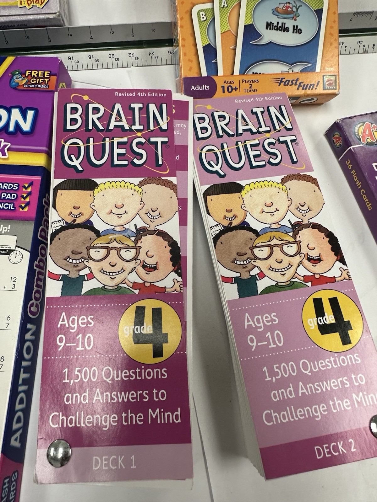 Educational Math Flash Cards & Card Games Lot – Brain Quest, Mad Gab