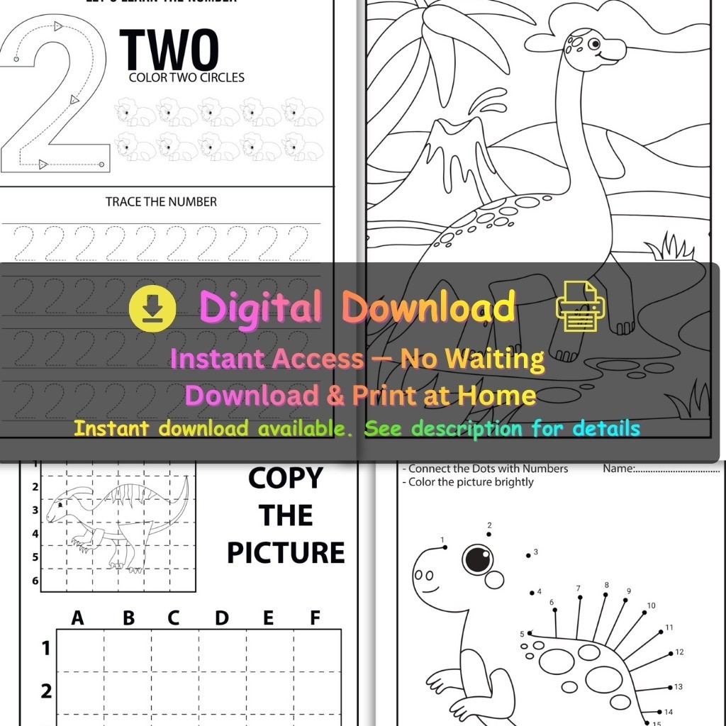 Dinosaur Activity Book for Kids – Printable Fun with Coloring, Mazes & More