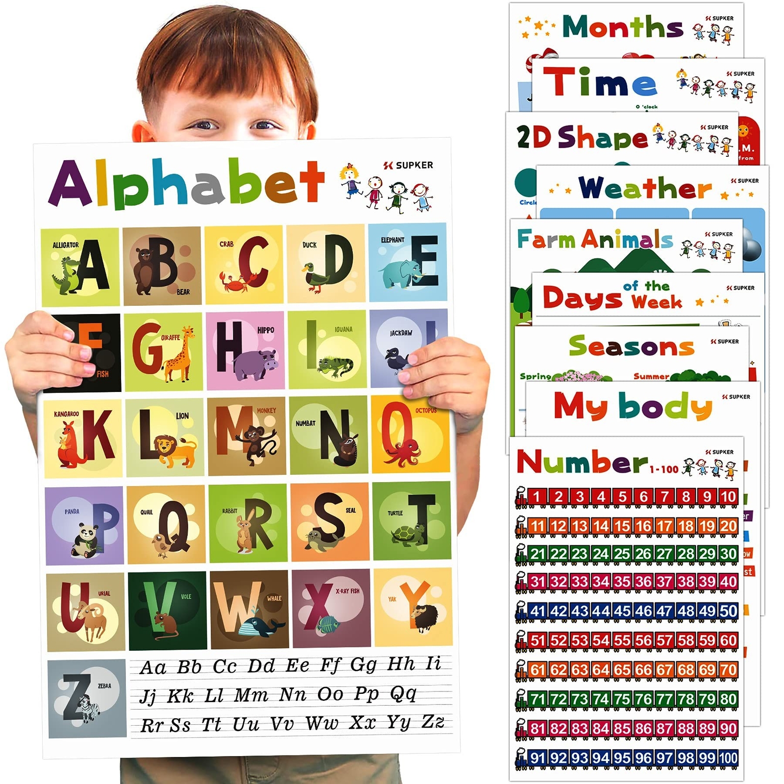 SK SUPKER 18 Toddlers Educational Learning Posters Classroom Wall Decorations…