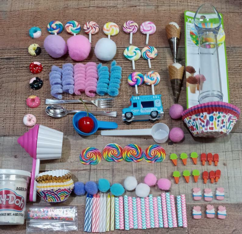 Ice Cream, Sweets Themed Sensory Bin, Spare Parts Kit, Tray, Fine Motor Skill Ac