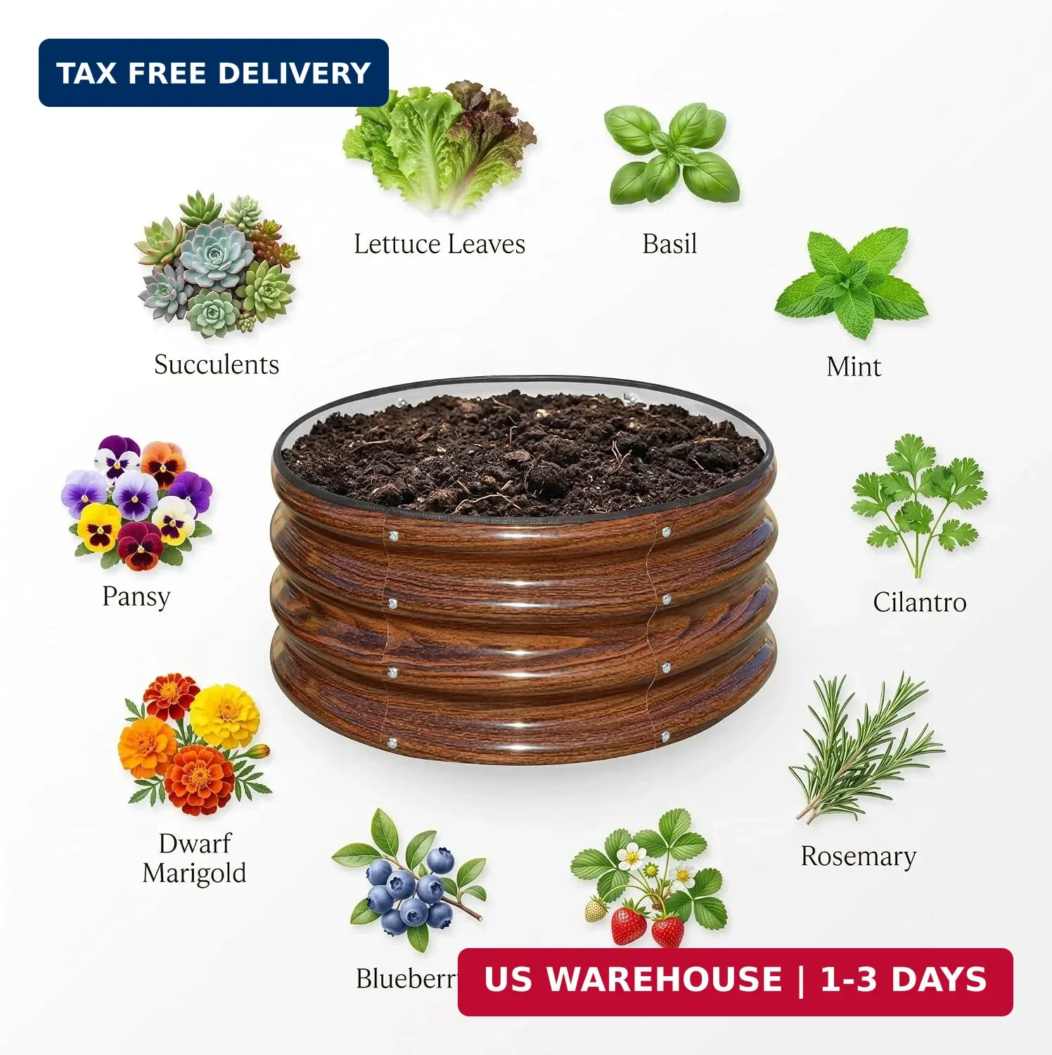 SnugNiture 2x2x1ft Round Galvanized Raised Garden Bed Kit Outdoor, Metal Planter
