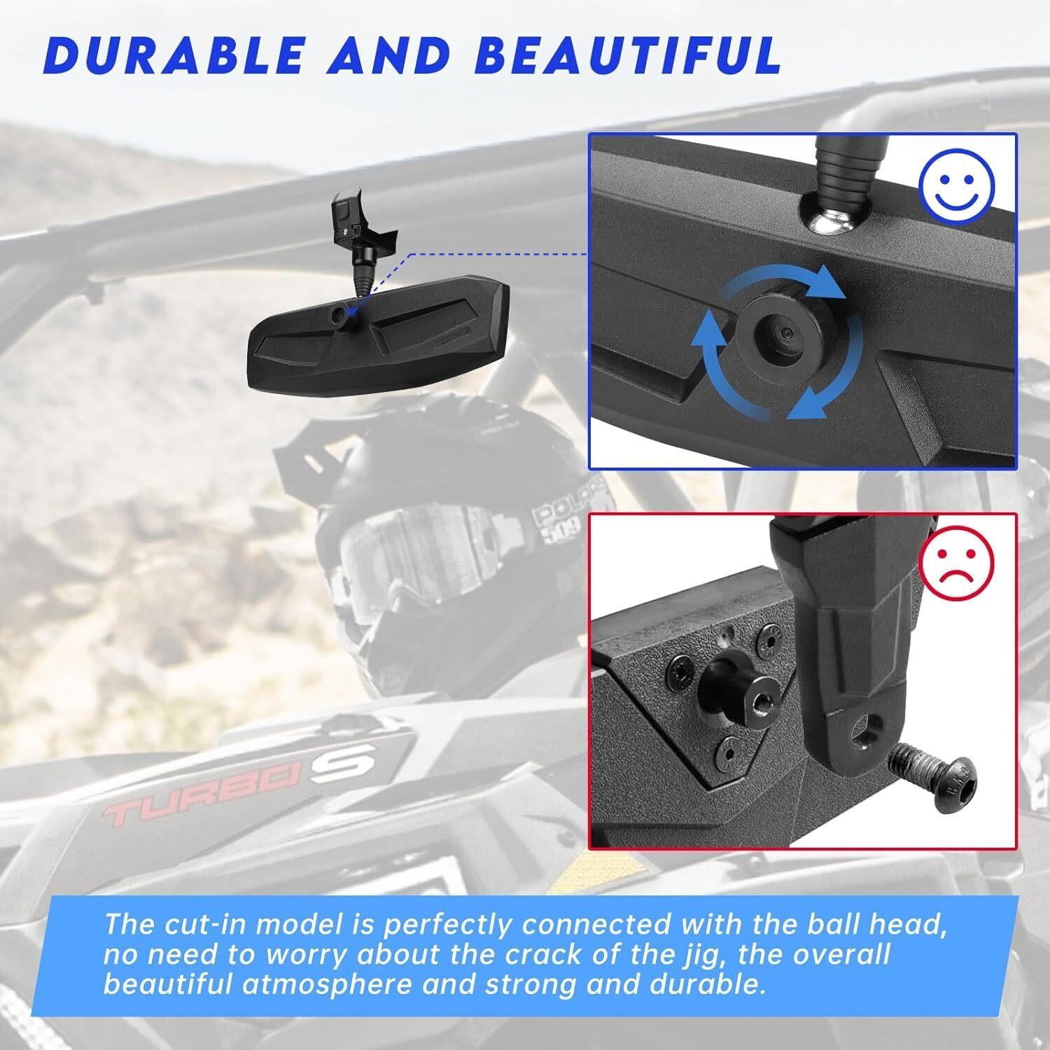 UTV Rear View Mirror,SXS UTV Mirrors HD,360°Adjustable Angle for 1.5″ to 2.0