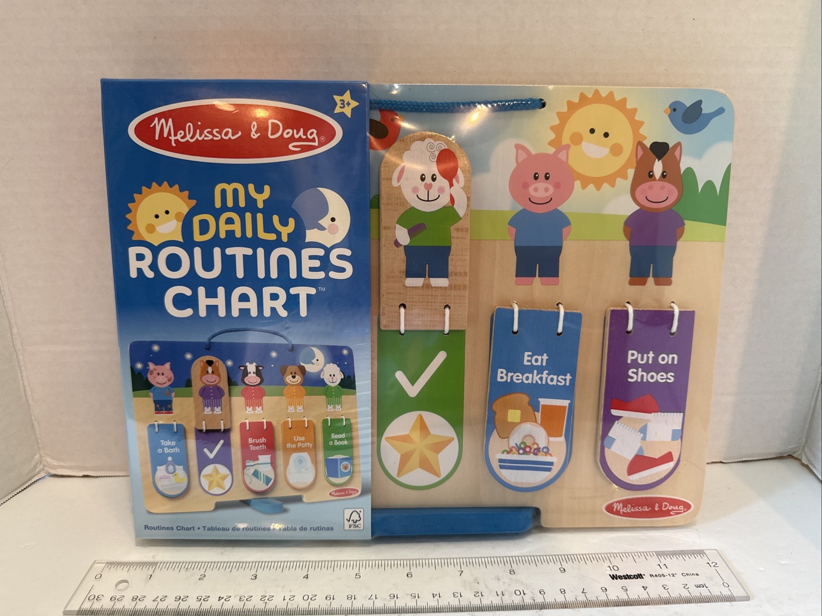 Melissa & Doug Wooden My Daily Routine Chart Hands On Learning Night Day