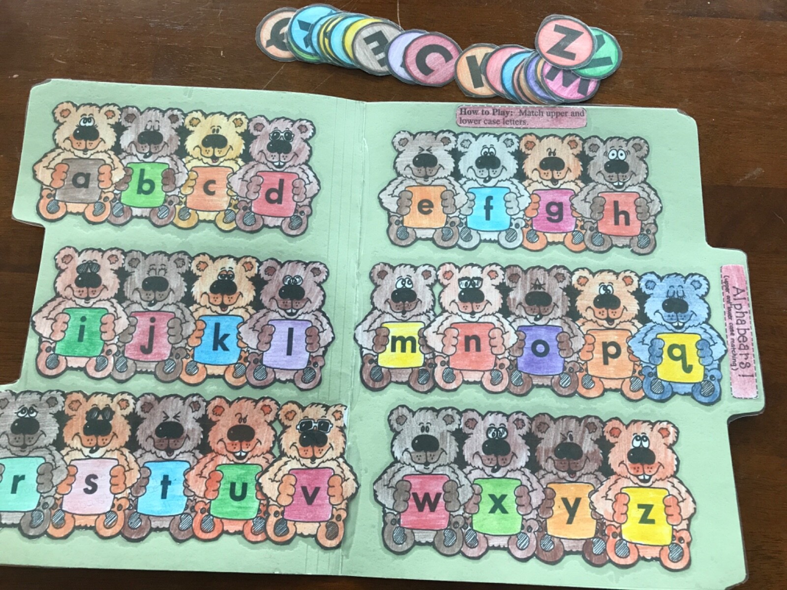 Aplhabears! Upper case lower case letter grades language arts file folder game