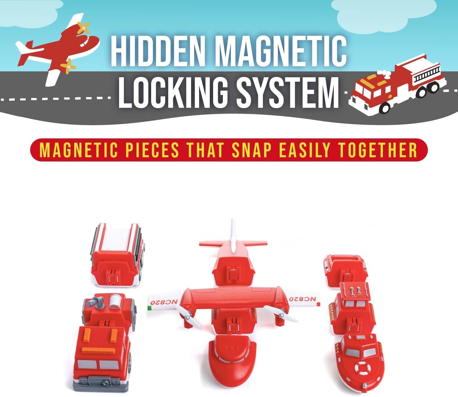 POPULAR PLAYTHINGS Magnetic Mix or Match Vehicles, Fire & Rescue – Free Shipping