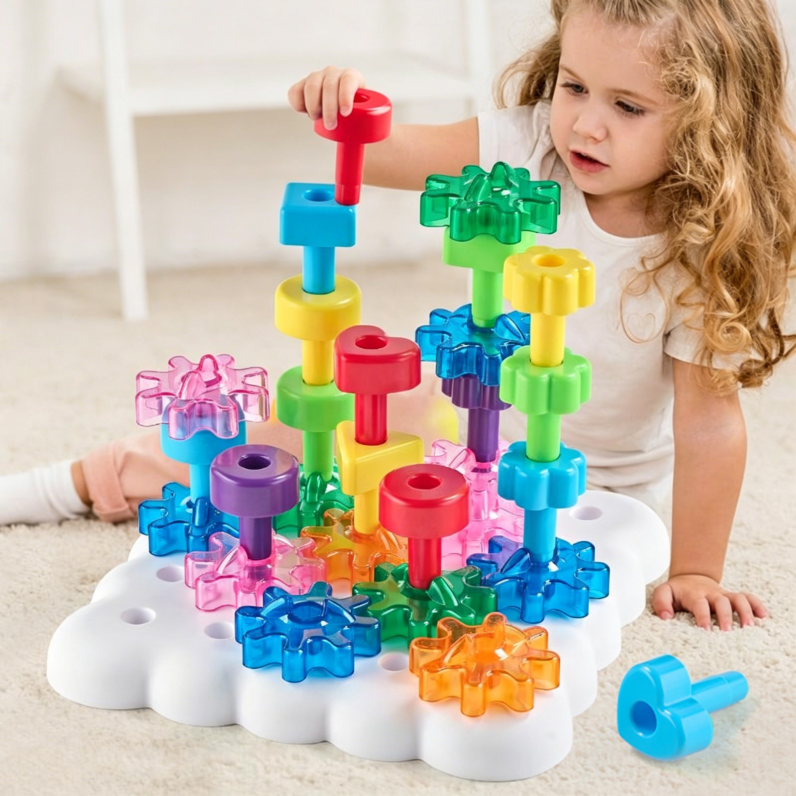 43PC Gear & Peg Board Game Set DIY Construction Stacking Lacing Toys for Age 3+