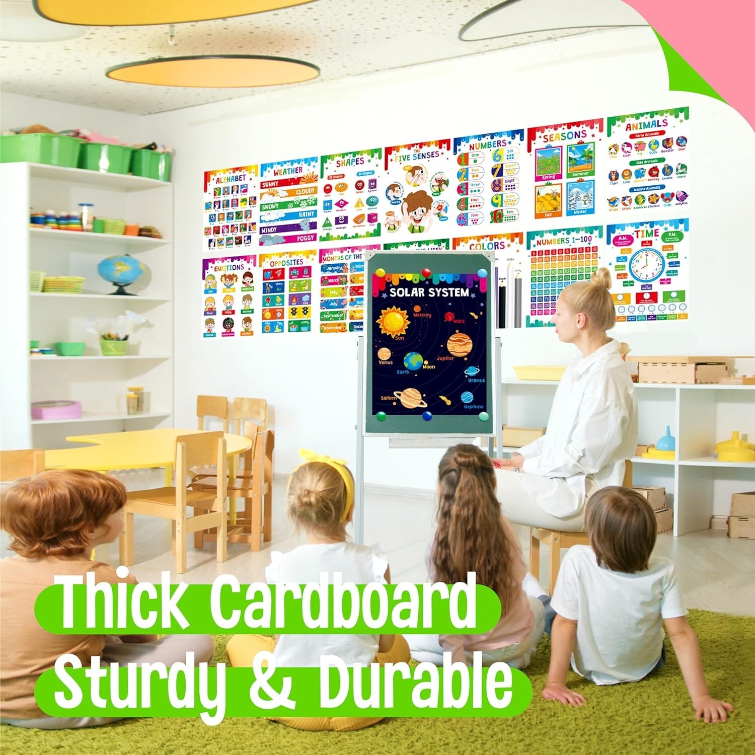 Educational Preschool Posters for Kids Toddlers, Laminated Early Learning Charts