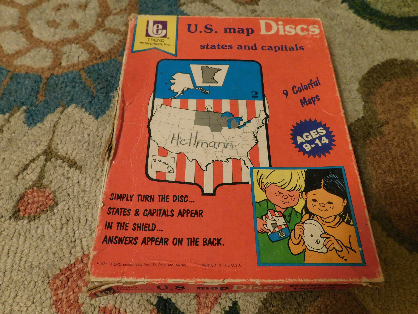 Vtg RARE 1977 US Map Discs States & Capitals Children’s Learning Tool Game FUN!