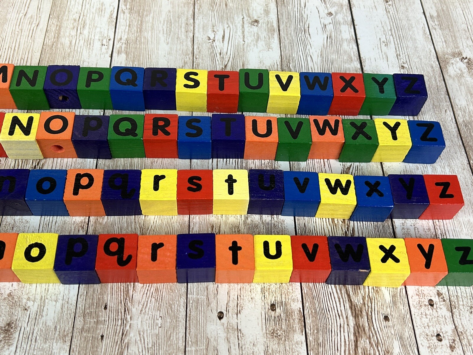Wooden Alphabet 7/8″ Square Lacing Beads 104 Uppercase Lowercase Letter Alphabet