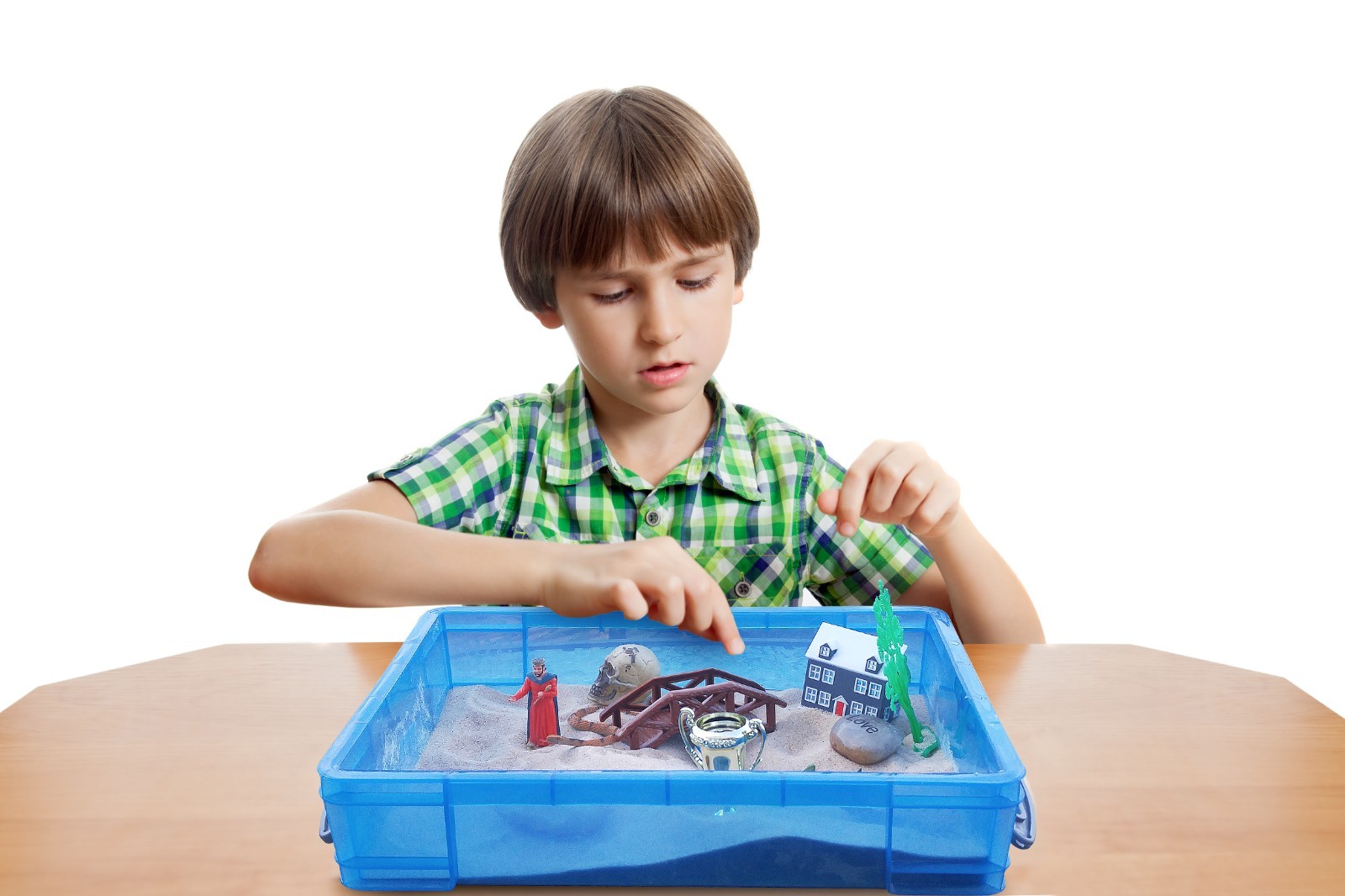 Sandtray therapy set, high quality sandtray, sand and deluxe set of miniatures