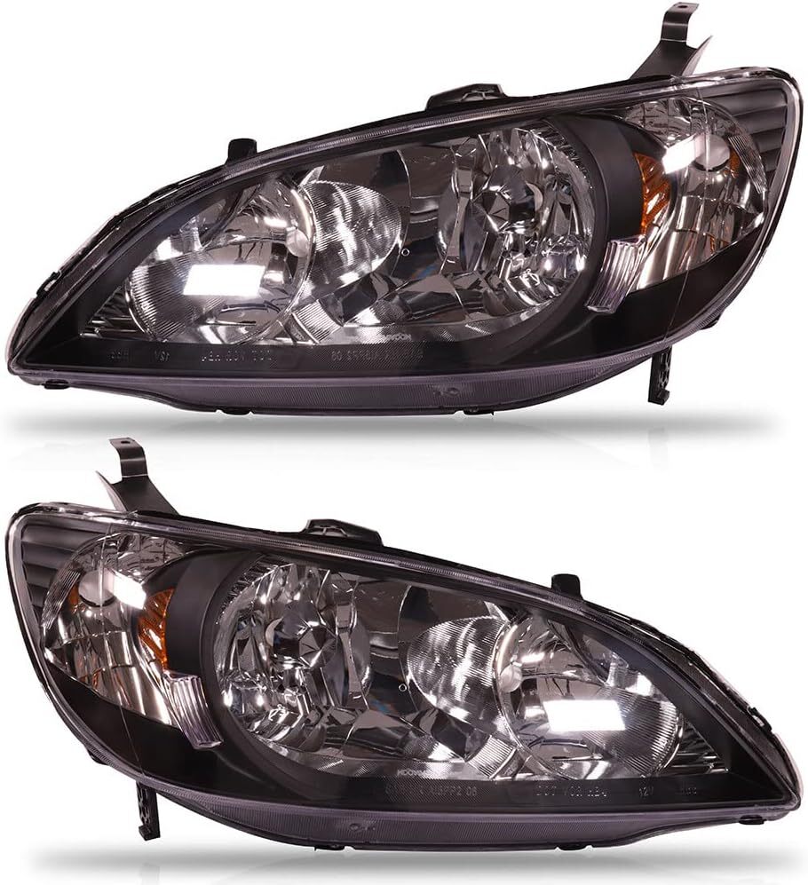 cciyu Headlight Assembly Replacement For Honda For Civic 2004-2005 Black Housing
