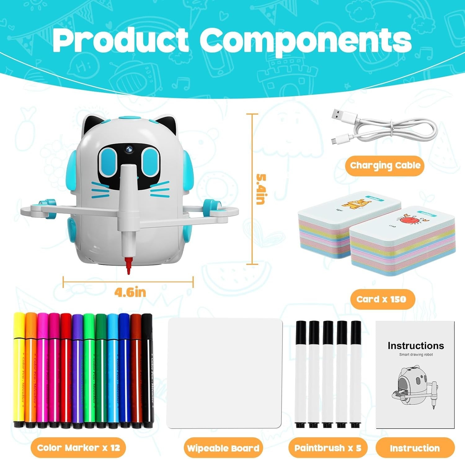 Creative Drawing Robot for Ages 3+ | 150 Cards & Color Pens – Safe & Engaging