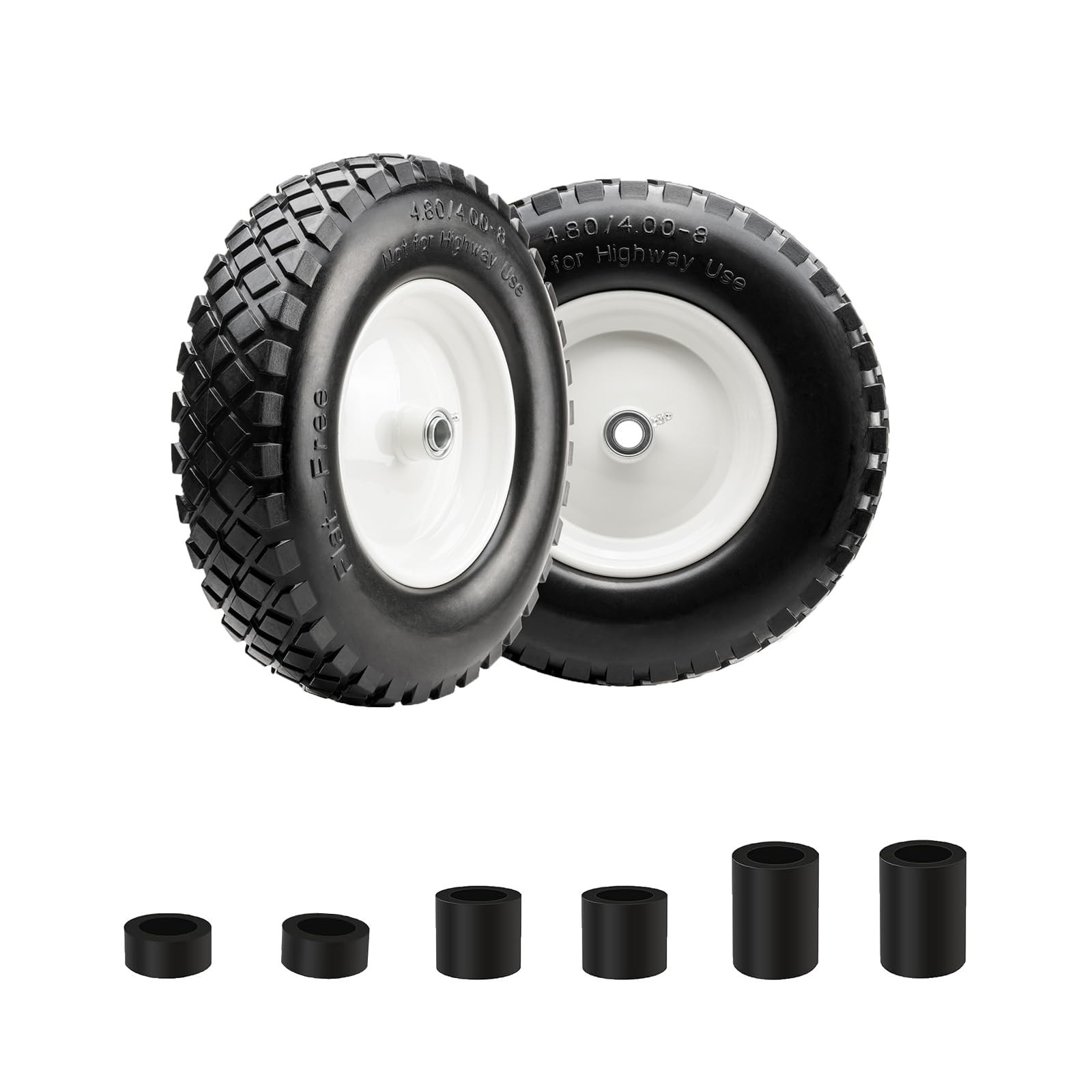 16″ Flat Free PU 4.80/4.00-8″ Solid Tire with 3/4″ Ball Bearing and 3″-8″ Cen…