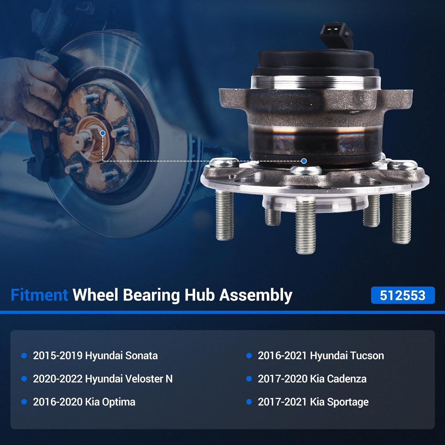 Autoround 512553 Rear Wheel Bearing and Hub Assembly Compatible with Hyundai