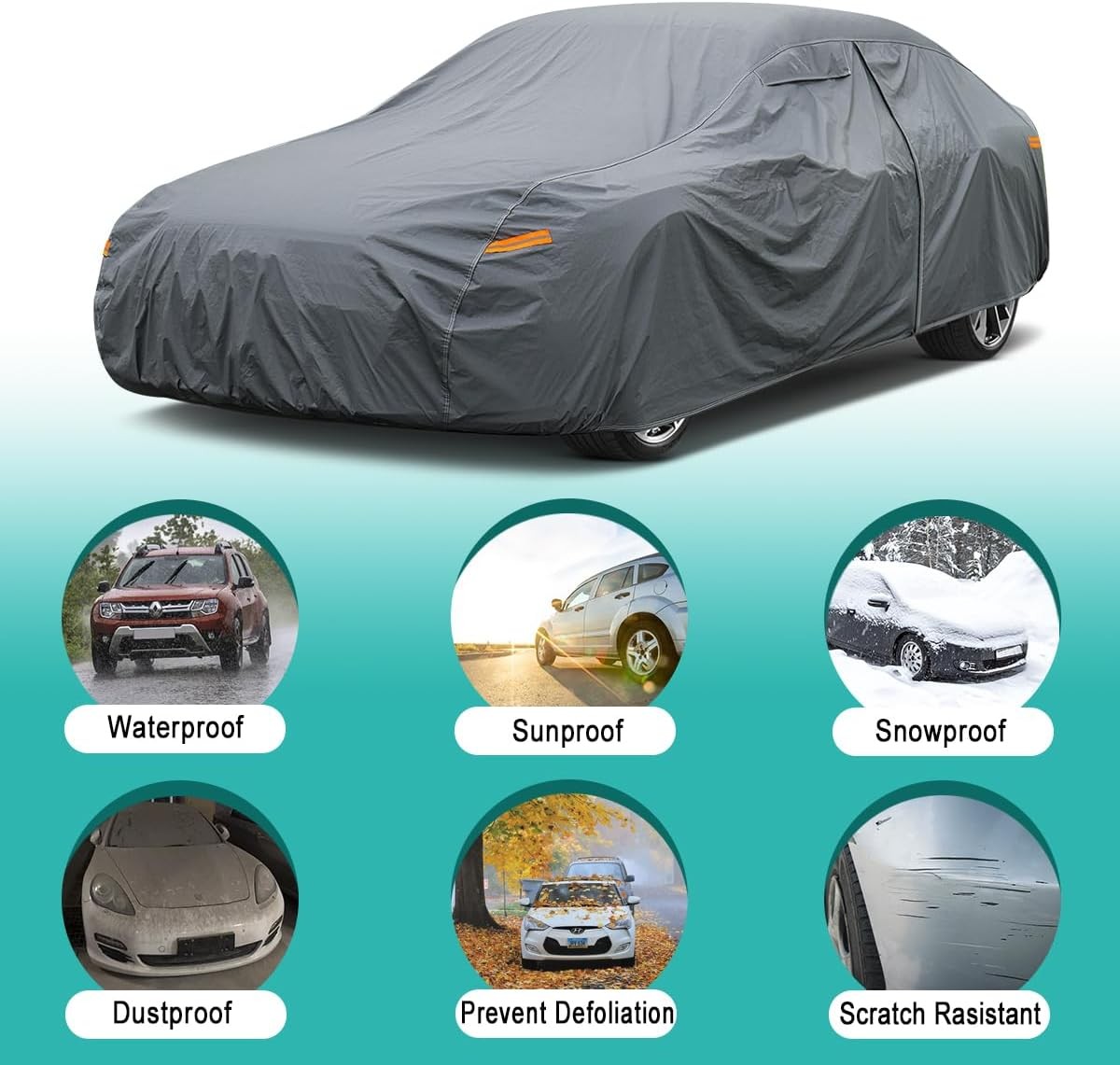 16 Layers Car Cover Waterproof All Weather, Heavy Duty Full Exterior Cover Unive