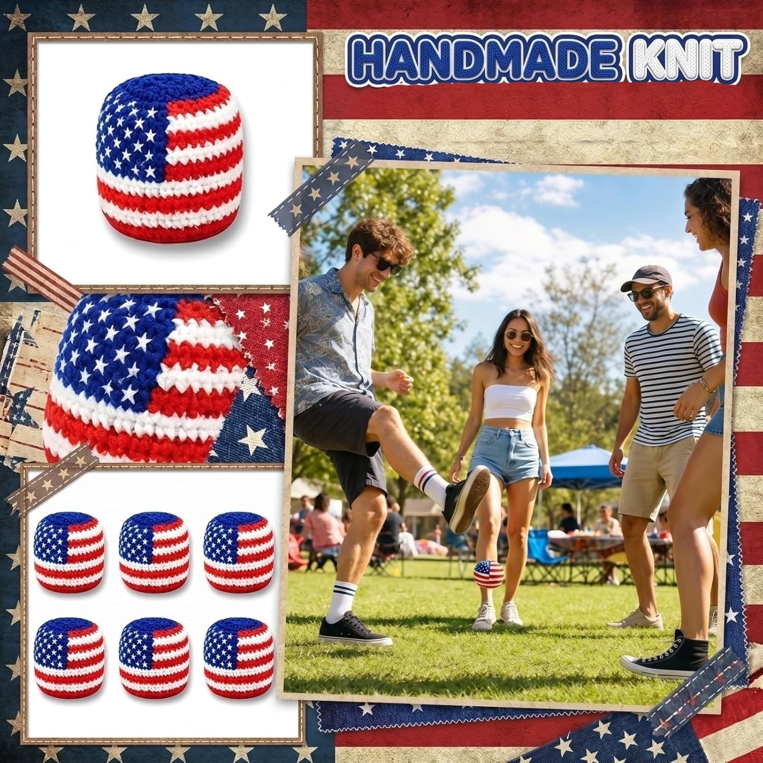 1~5x USA Flag Knitted Footbags Hackys Bag, Sacks Foot Bag Crochet Juggling Balls