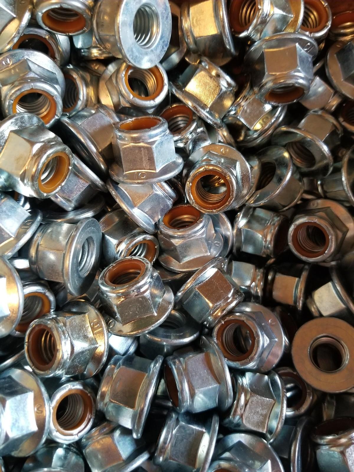 100PACK M10-1.5 Hex Flange Stop Lock Nut CLEAR Nylon Insert DIN 6926 Class 10