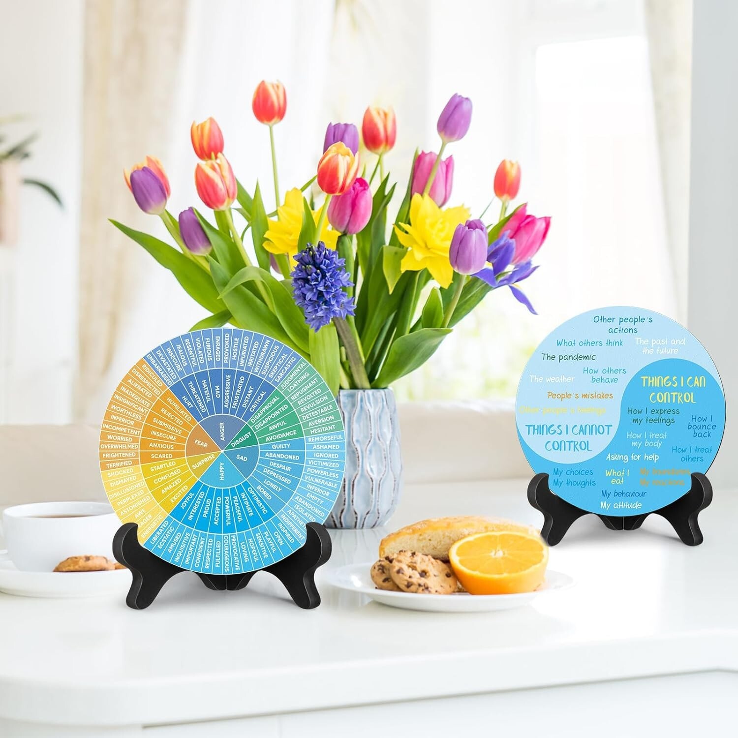 Wooden Feelings Wheel Chart Duo for Office Decor – Support Mental Health