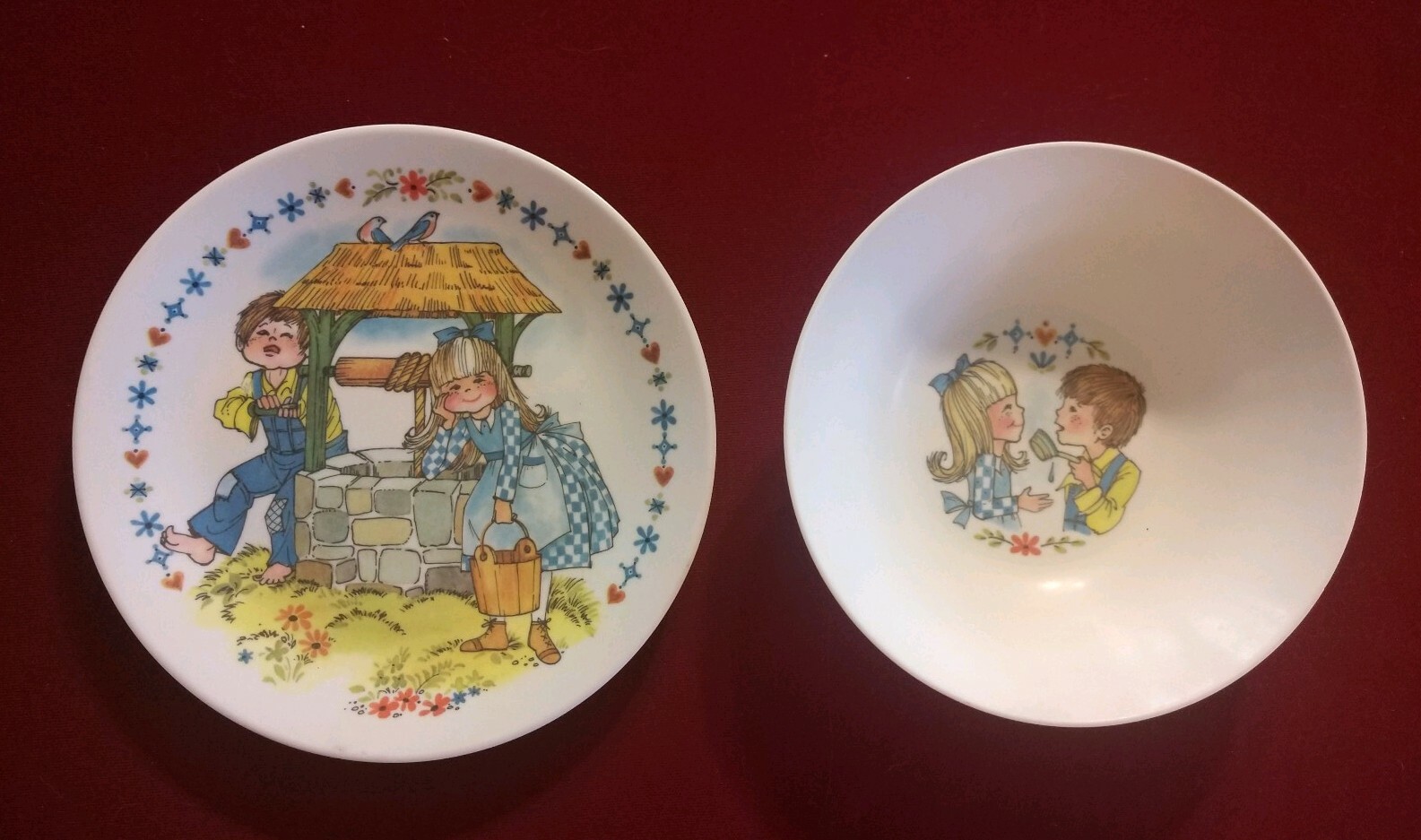 Vintage Melmac 2-Piece Jack & Jill Childrens Set: 7″ Plate & 15 oz. Bowl ~Rhymes