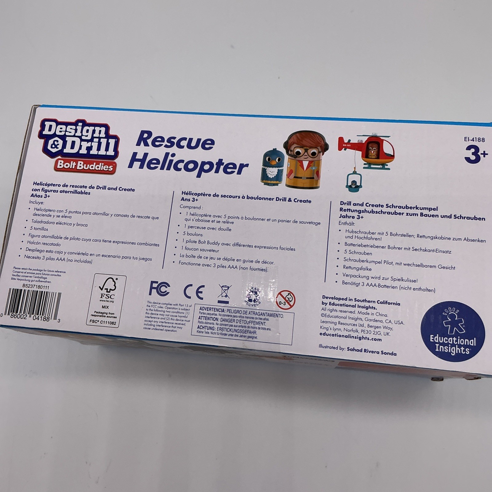 NEW Educational Insights Design & Drill Bolt Buddies Rescue Helicopter Toy Set