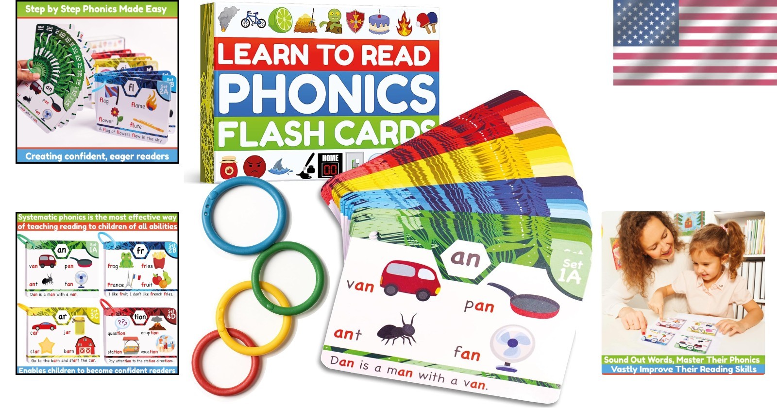 Interactive Phonics Flash Cards – 62 Cards for Fun Learning in 20 Phonic Stages