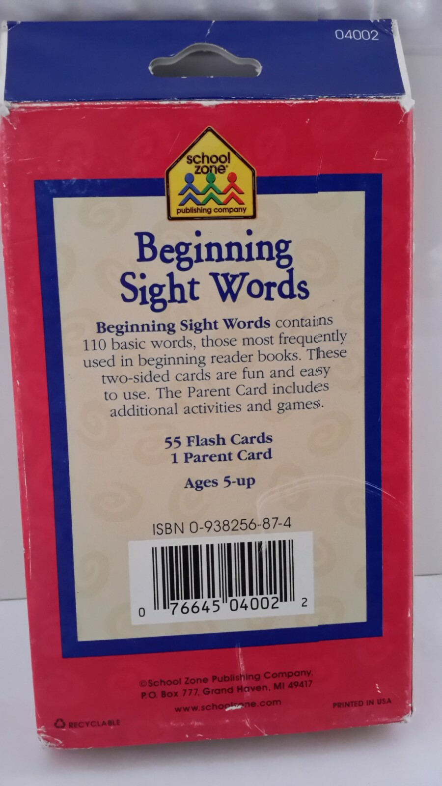 School Zone Beginning Sight Words Flash Cards Ages 5 and Up EUC