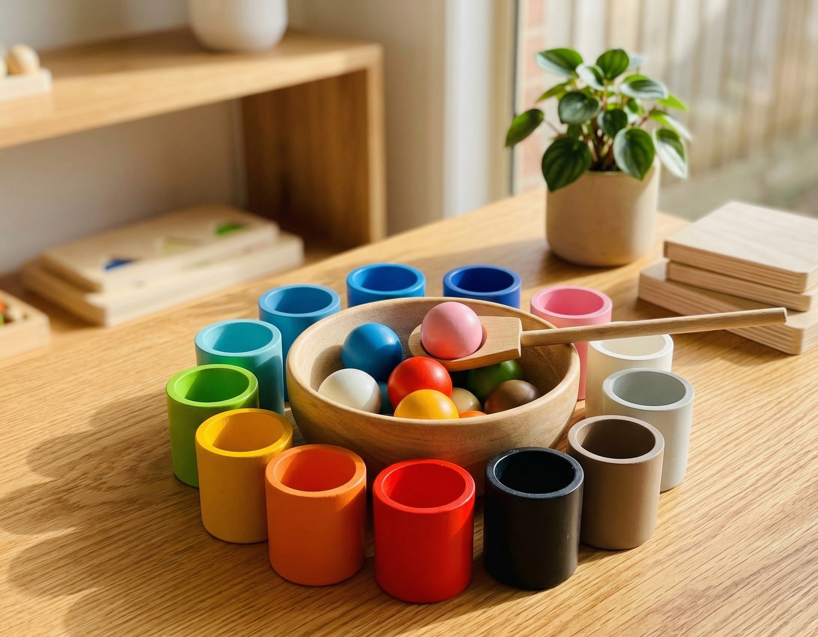 12-Color Montessori Balls in Cup Sorting Set