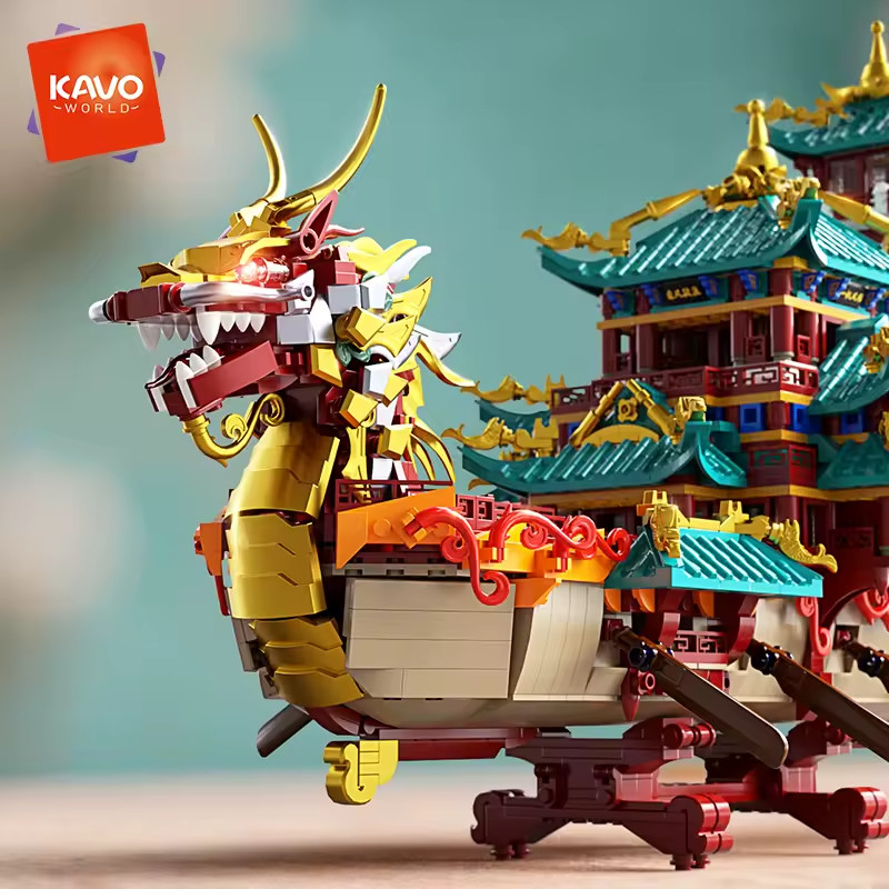 2453PCS Chinese Dragon Boat Building Bricks Model Traditional Architecture