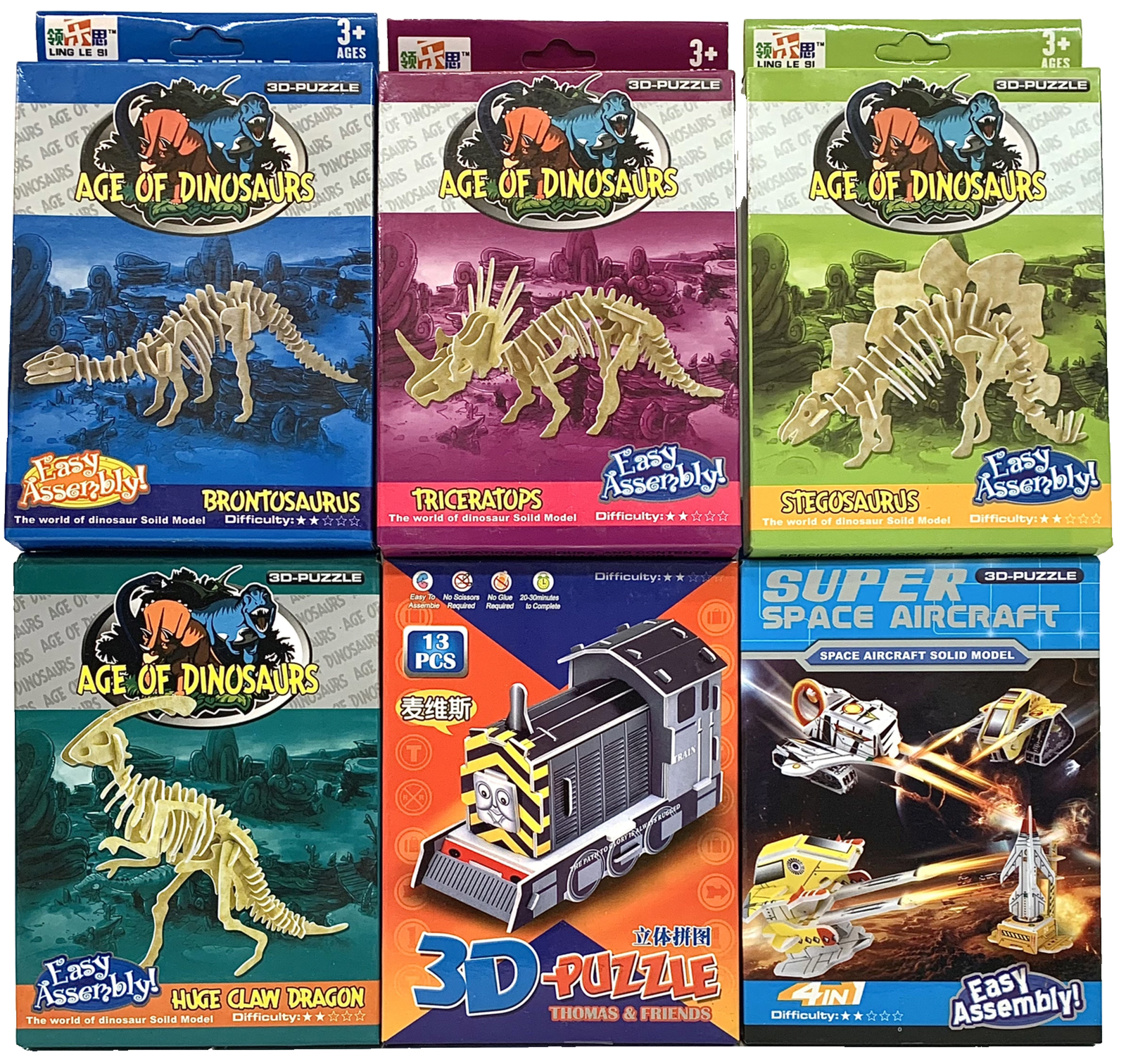 Kids’ 3D Puzzle Lot Of 6 Spaceships Dinosaurs Thomas/Friends Educational c