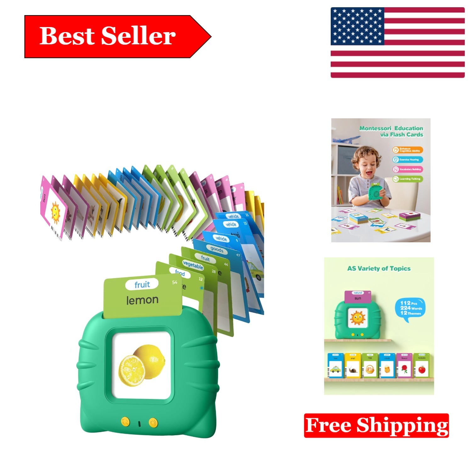 Interactive Toddler Learning Flash Cards with 224 Words for Language & Cognit…