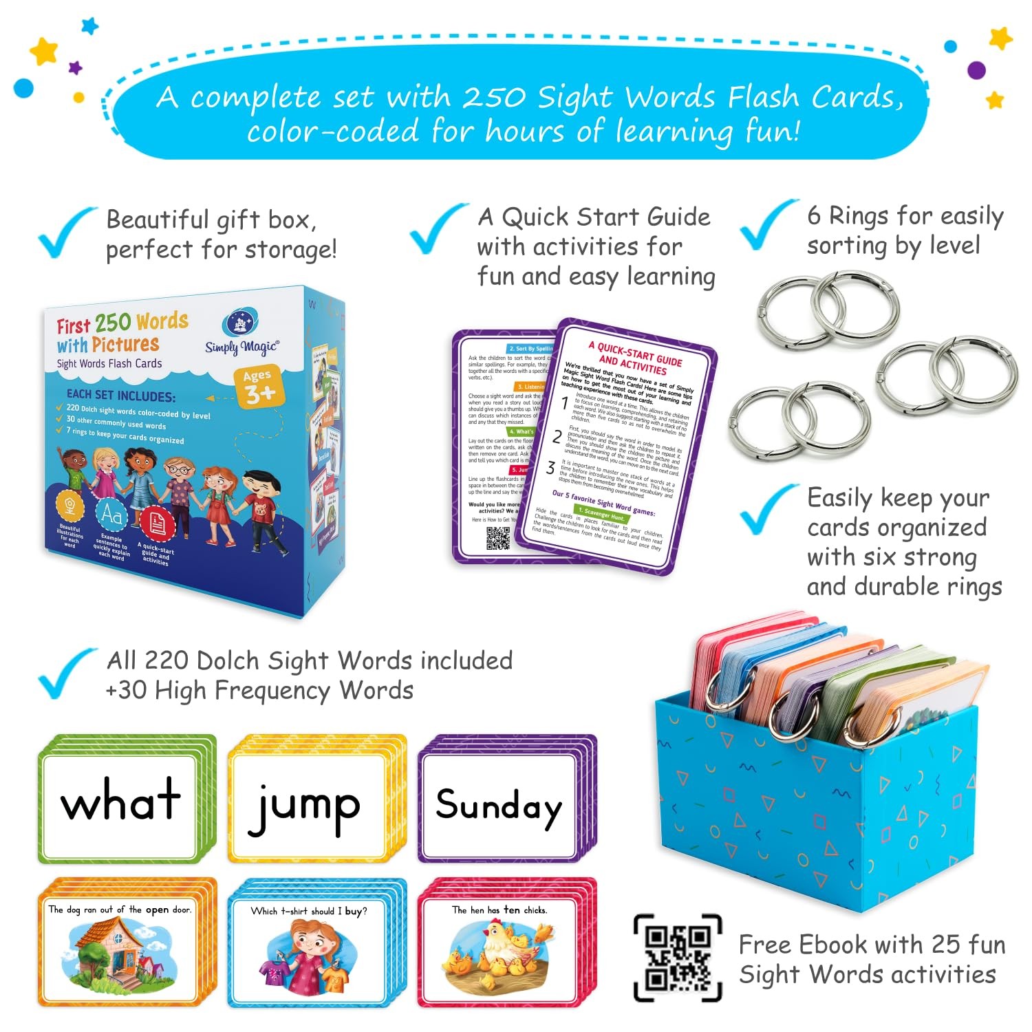 250 Sight Words Flash Cards for Kindergarten with Pictures, Dolch Sight Words…