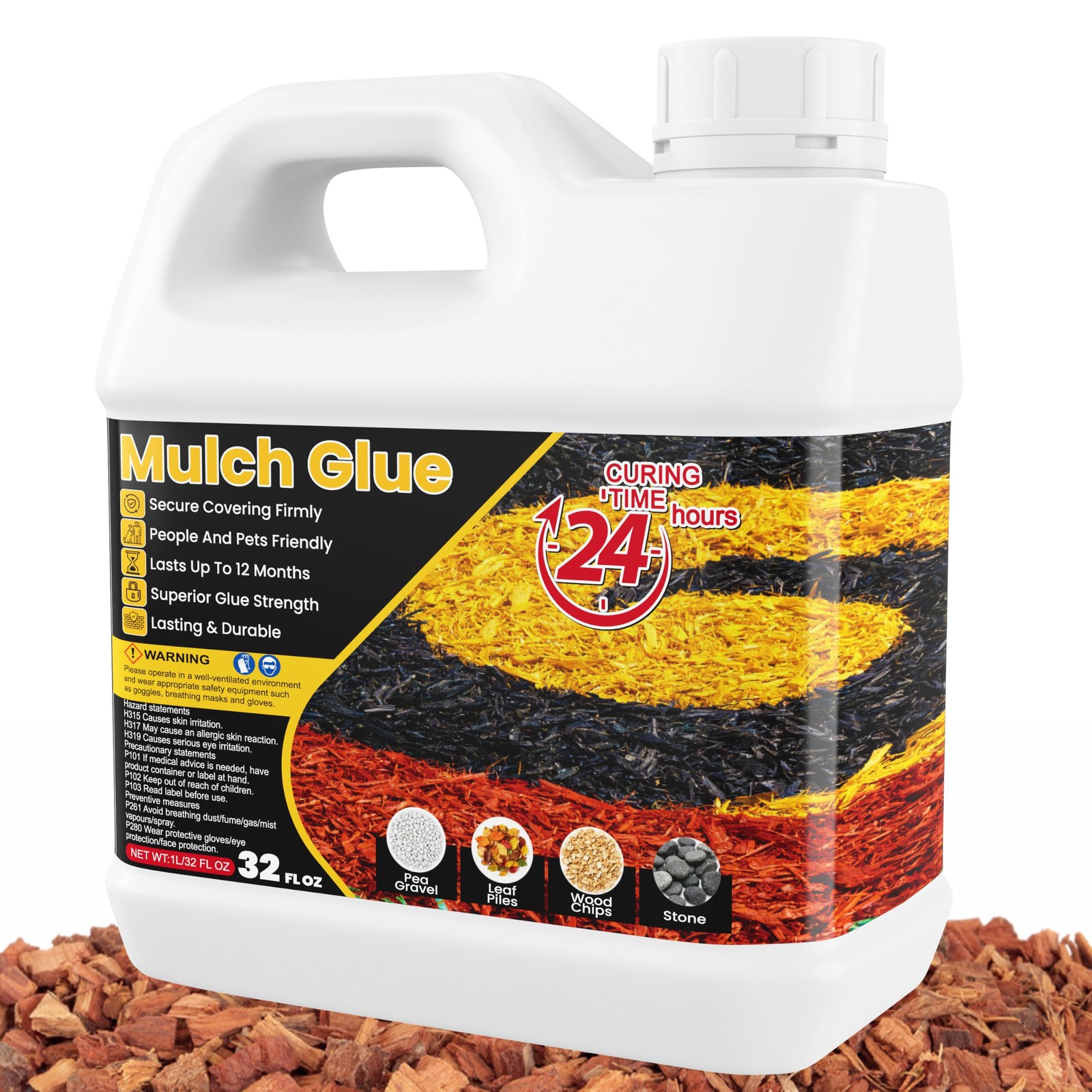 Mulch Glue – 32 OZ Rubber Mulch for Landscaping, Pet Safe Rock Glue | Ground Cov