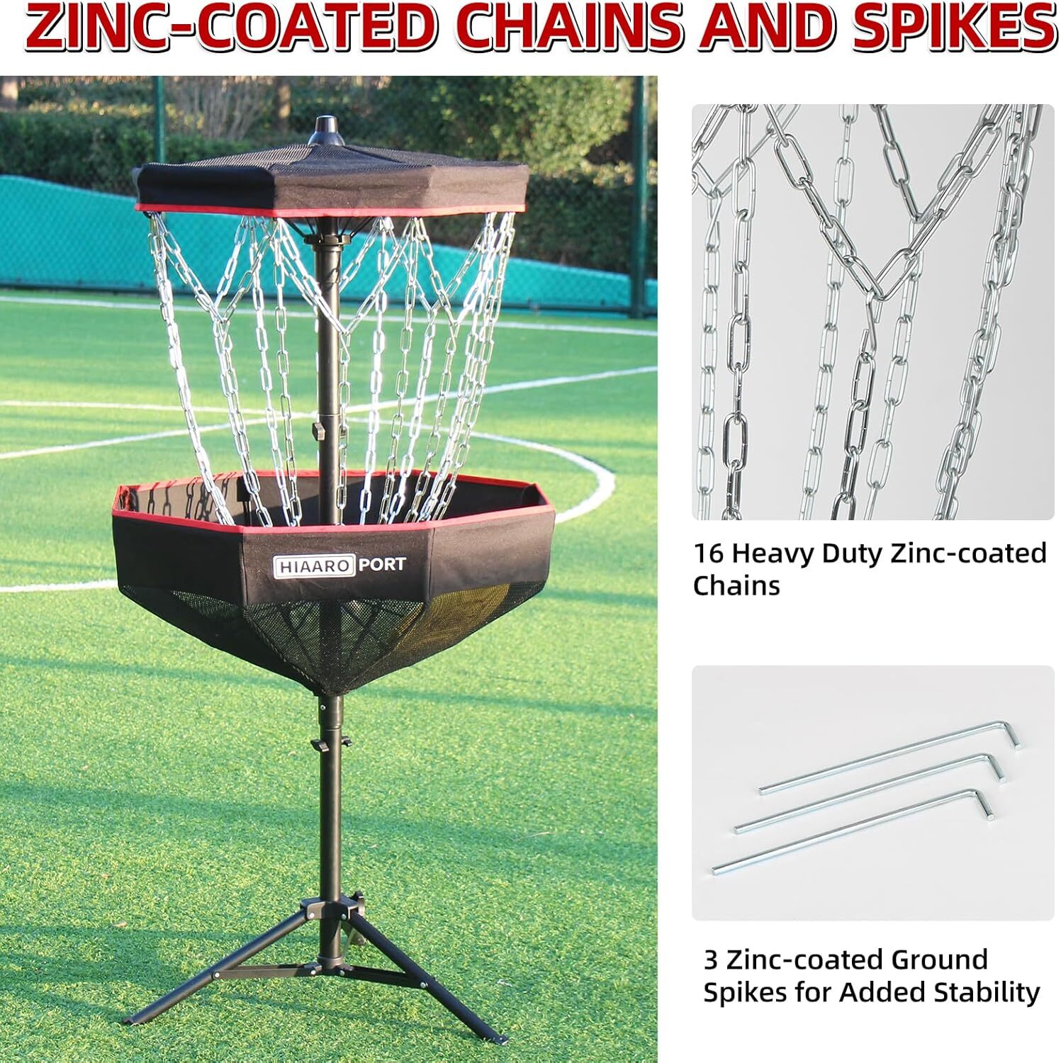 PDGA Approved – HIAARO Portable Disc Golf Basket with 16 Heavy Duty Chains,