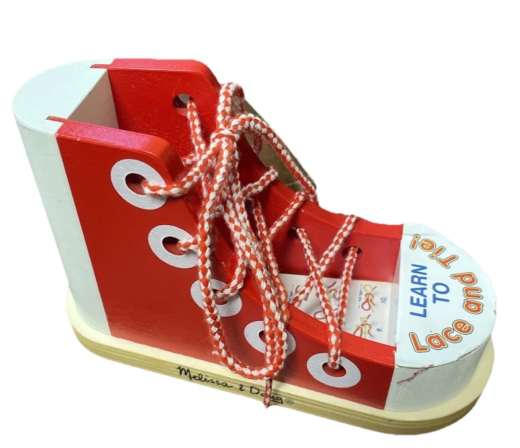 Melissa & Doug Wooden Shoe Tying Lacing Training Shoe