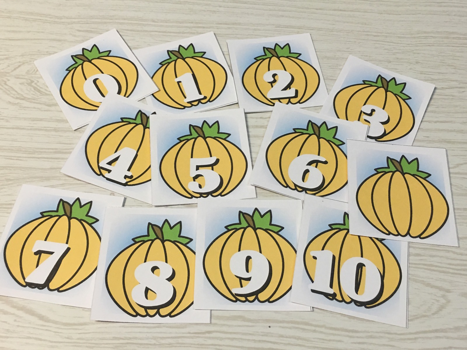 Pumpkins – 0-10 Number Cards – Laminated Card Set- Pre-school- Kindergarten