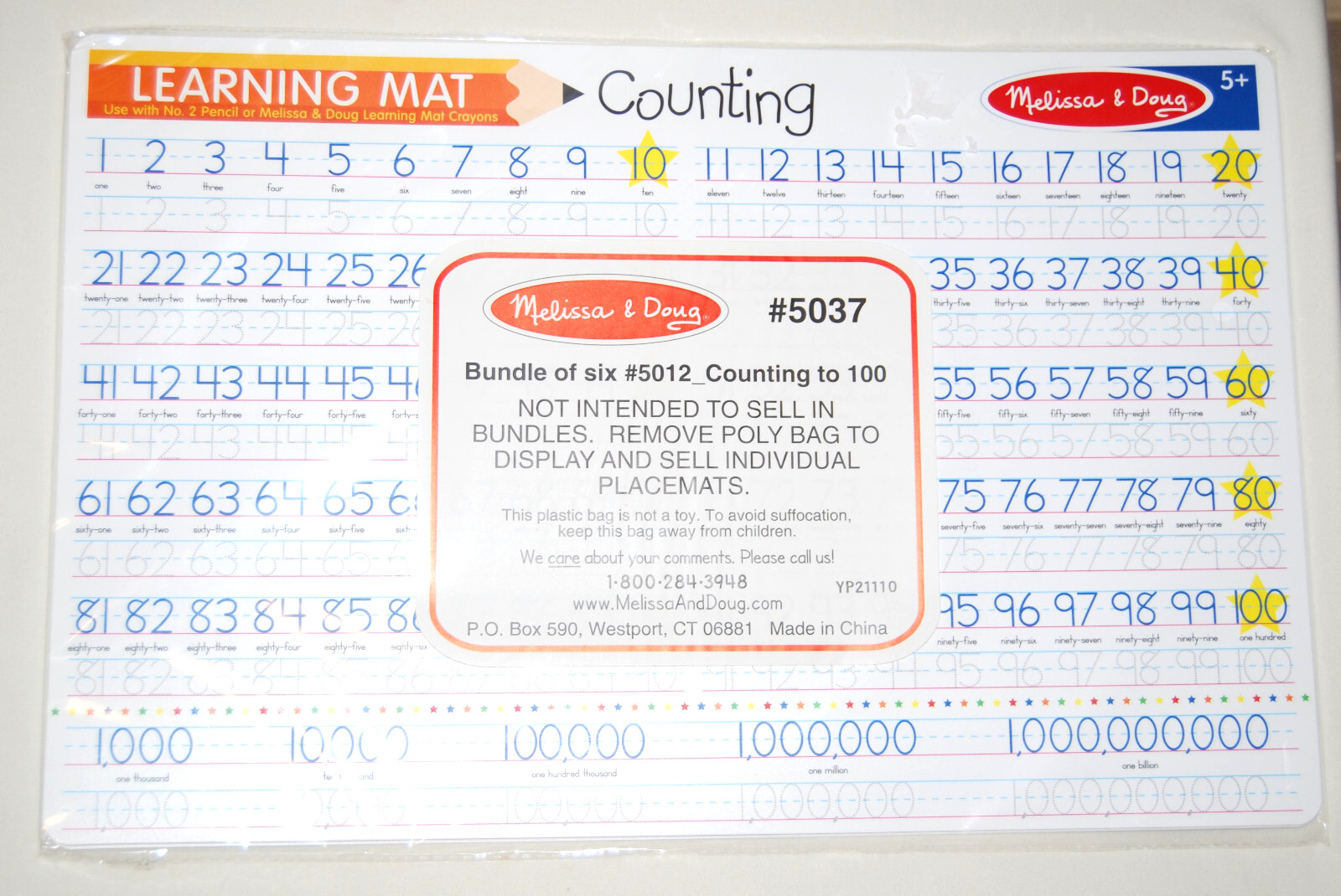 New Lot of 6 Melissa & Doug Counting Numbers Reusable Learning Mats #5037
