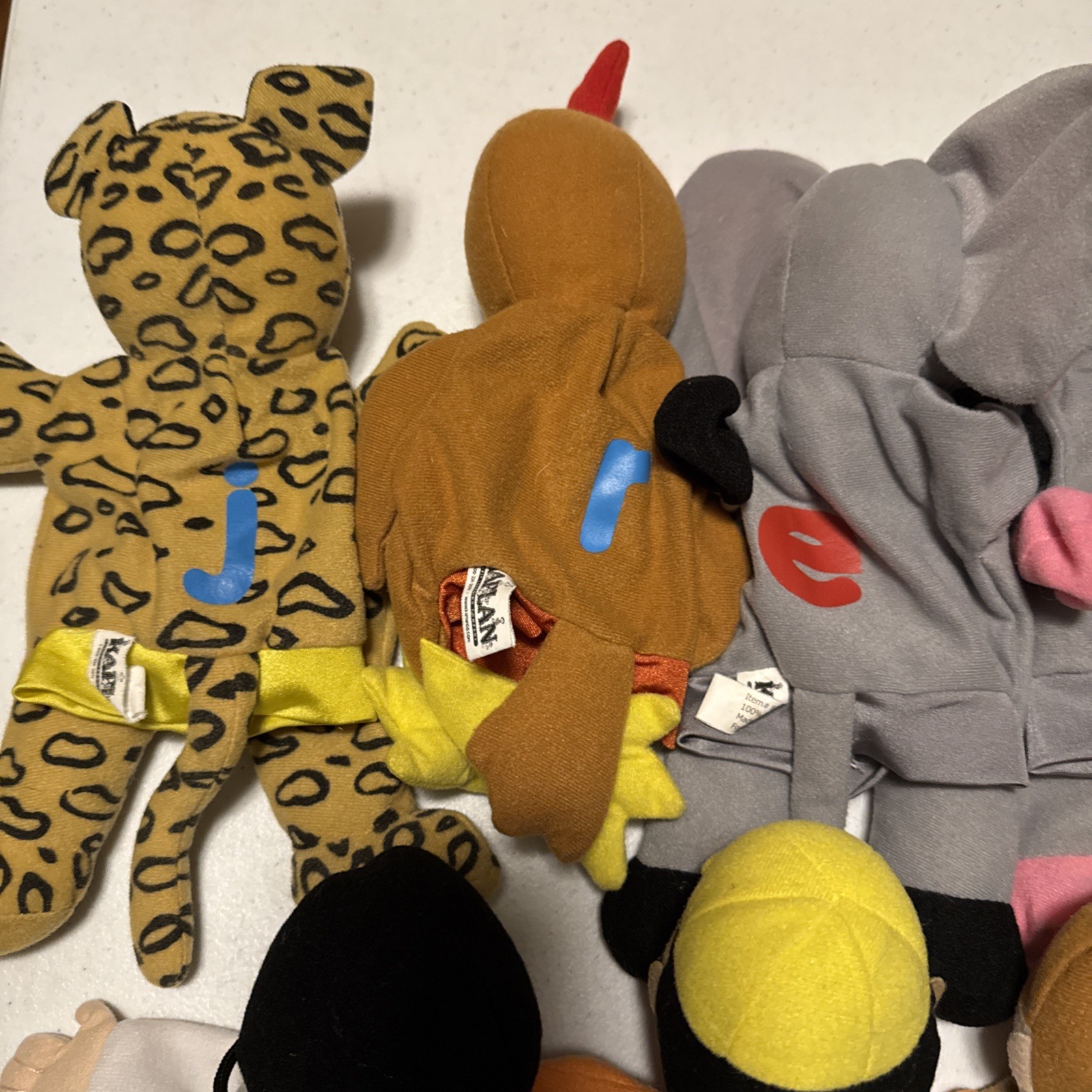 Lot of 11 Kaplan Early Learning Letter Alphabet Animal Job Plush Hand Puppets
