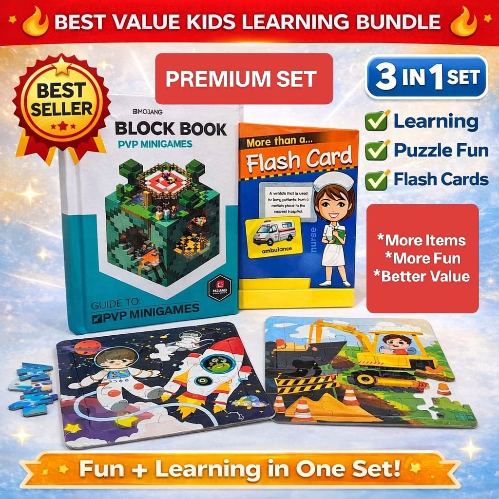 Kids Learning Bundle Gift Set Book Flash Cards + Jigsaw Puzzle Educational Toy A