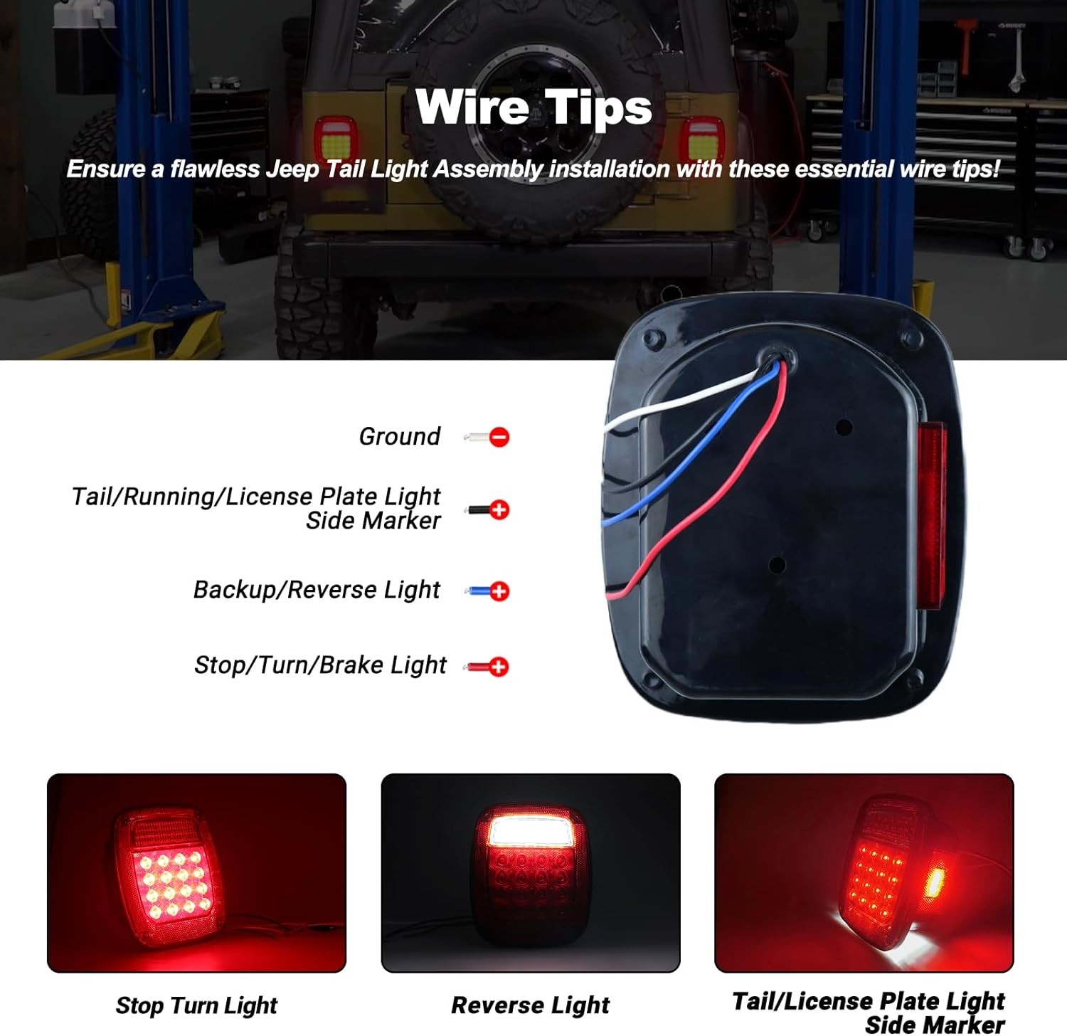Tail Lights Assembly Replacement for 1979-2006 Wrangler TJ YJ CJ5 CJ7 Red Square