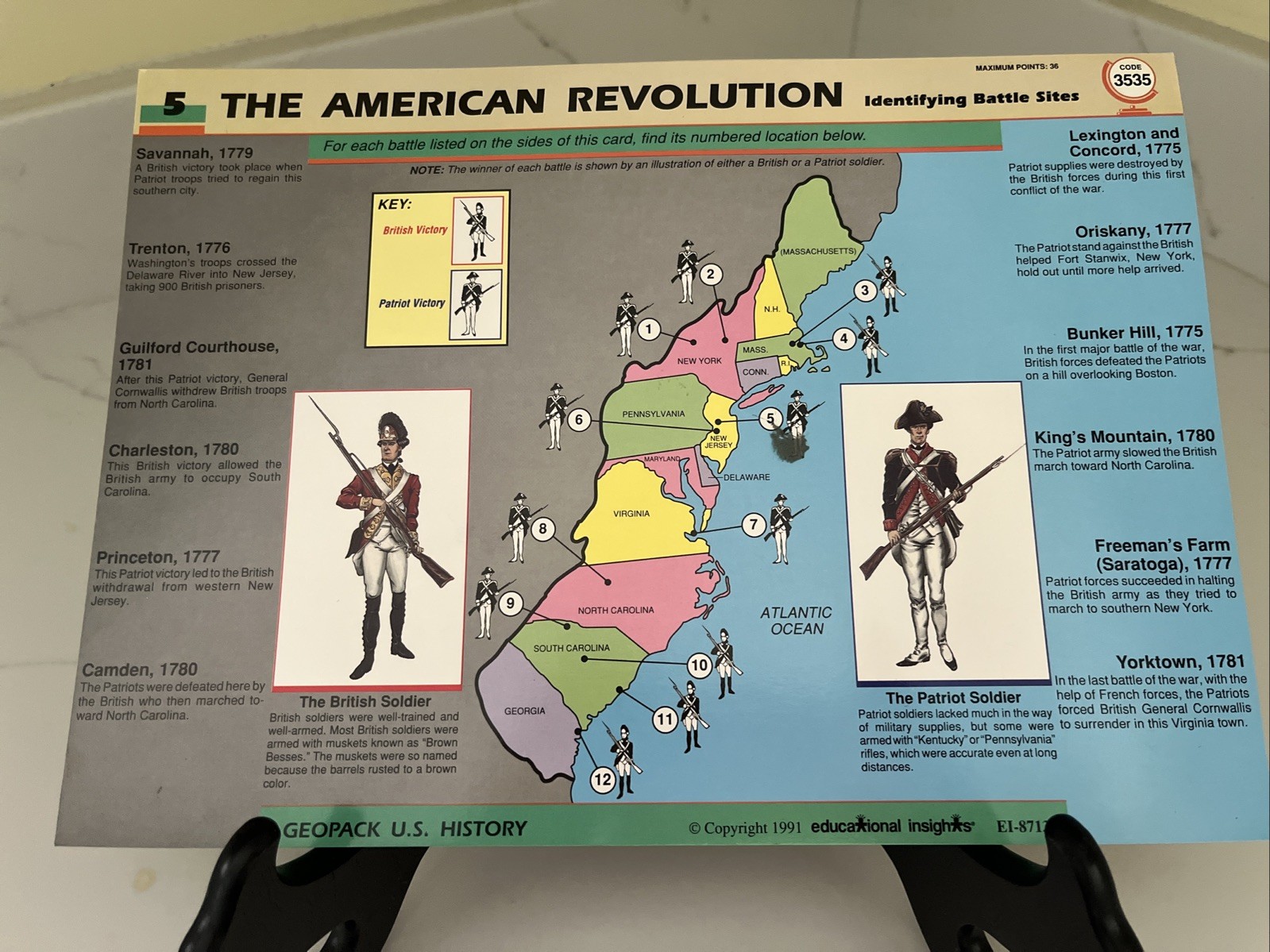 Lot of 5 1991 Laminated GEOPACK U.S.History Learning Game Cards from Set EI-8713