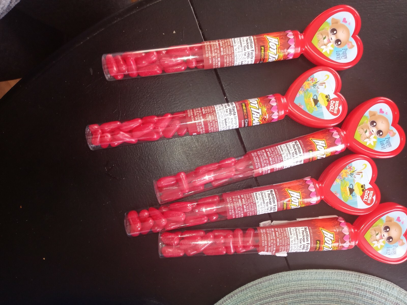 5 Pc Hot Tamalies Tube Candy Heart Classroom For Valentines. See Below