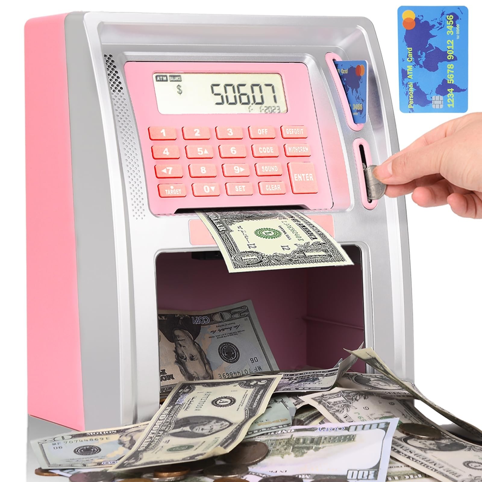 BKstar Kids Talking ATM Piggy Bank for Real Money with Dual Debit Cards, Powe…
