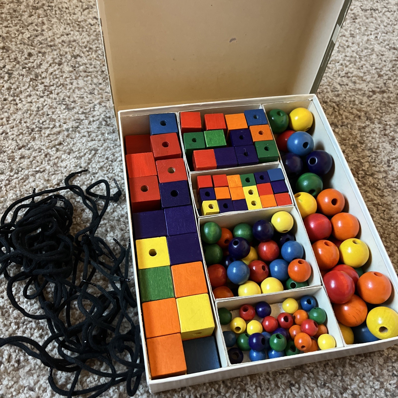 Vintage teaching visual-motor skills Or Crafts, Wooden Colored Cube & Beads.