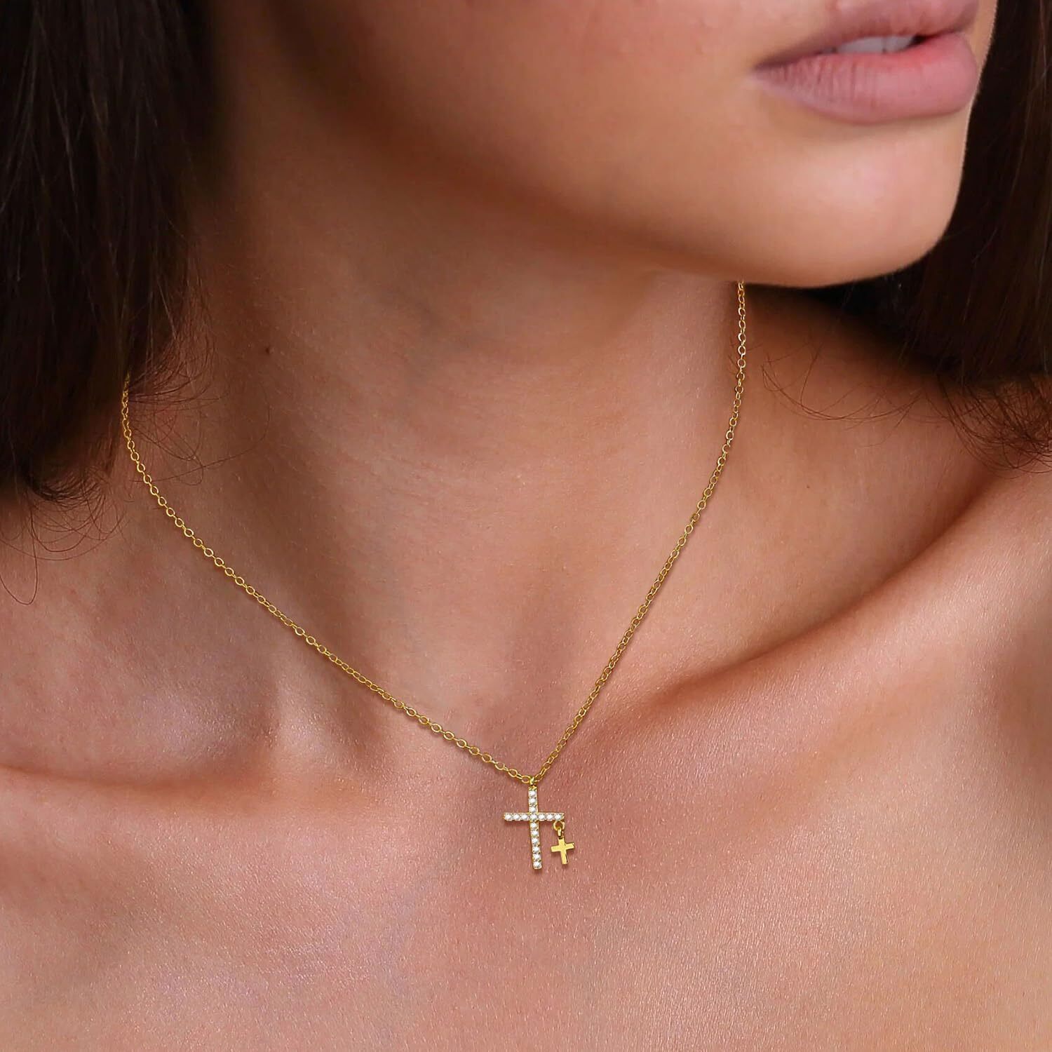 Gold Cross Necklaces for Women Trendy,Dainty Gold Necklace 14K Gold Plated Cross