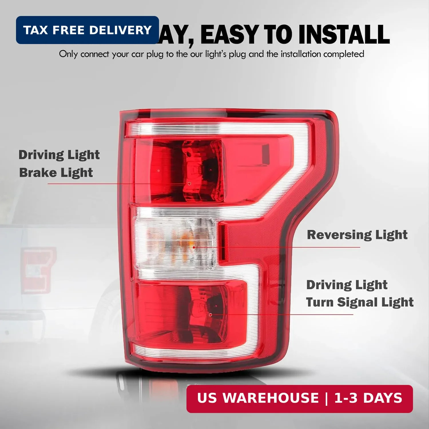 Passenger Side Tail Light Assembly Compatible with Ford F150 F-150 2018-2020 Wit